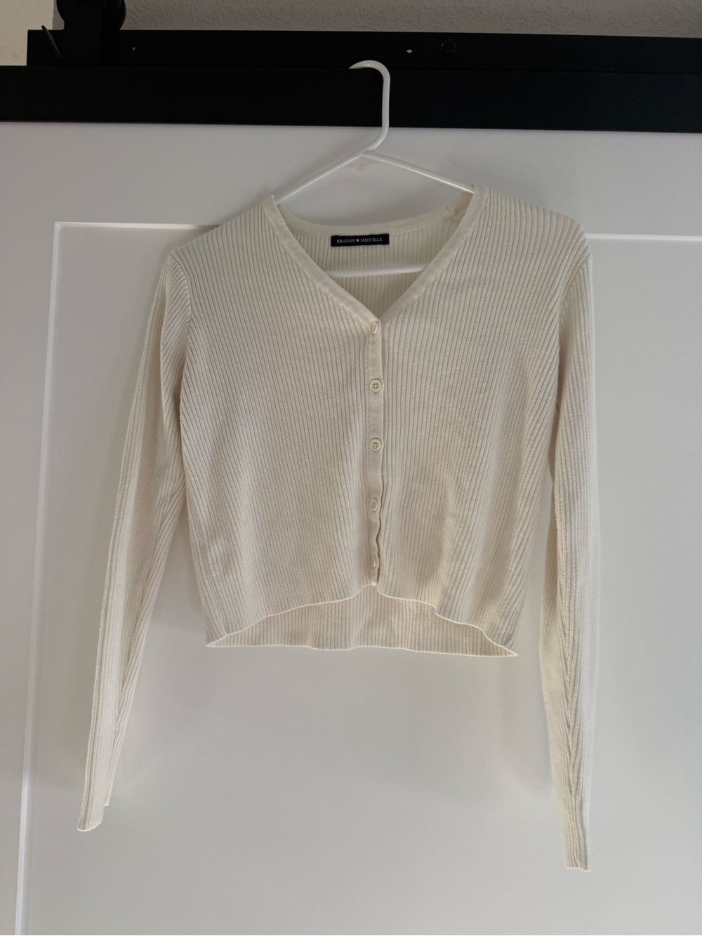 Brandy Melville Cream Ribbed Button-Up Cropped Cardigan